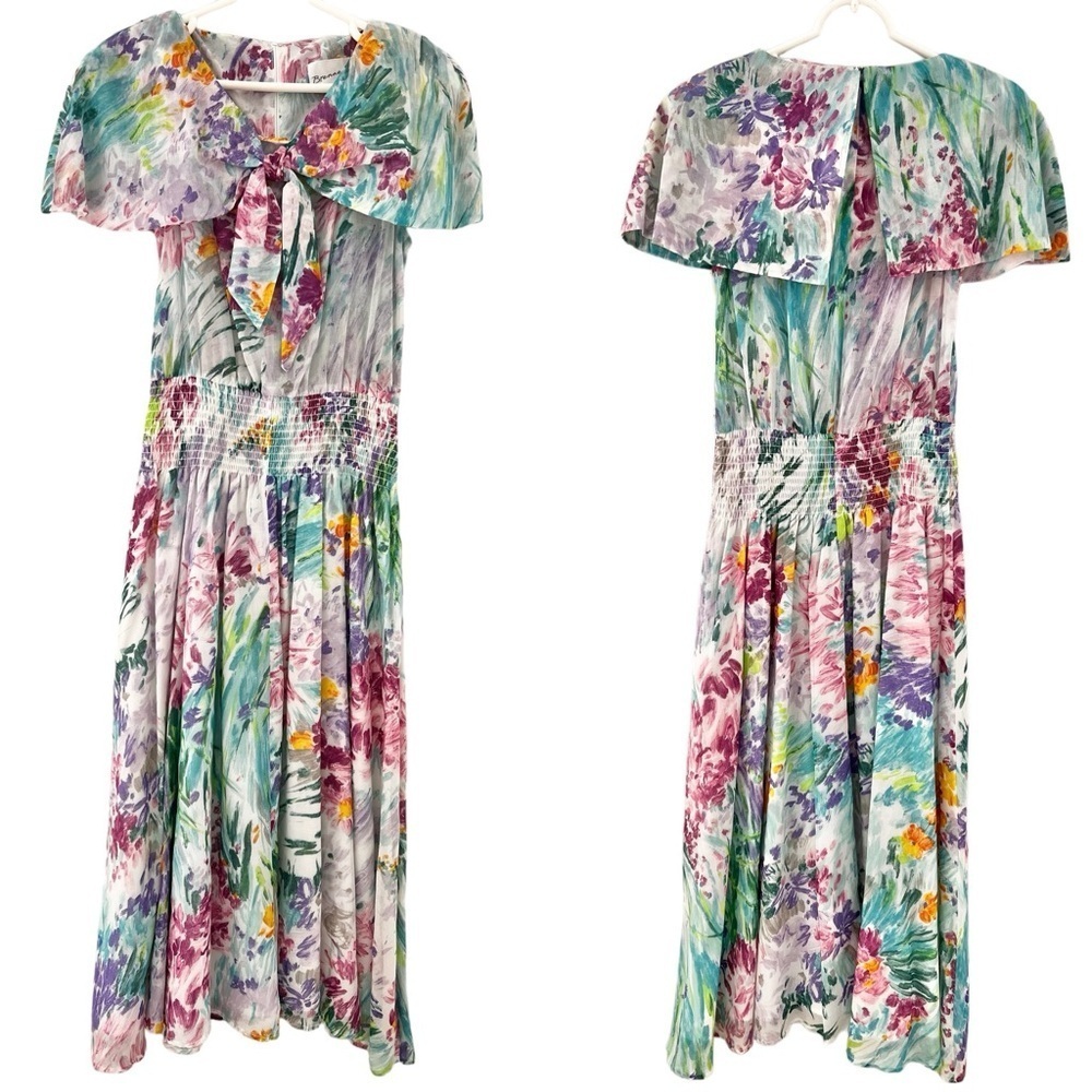Vintage Brenner Floral Maxi Dress Tie Front Size 5/6 Made in USA